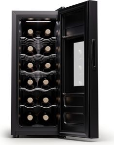 Klarstein Freistehender Weinkühlschrank 1 Zone, Getränkekühlschrank Klein, Kleiner Weinschrank, Wein-Kühlschrank Klein mit Glastür, Indoor/Outdoor Flaschenkühlschrank, Wine Fridge, 12 Flaschen