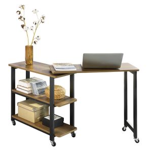 SoBuy FWT83-PF L-förmiger Beistelltisch mit 2 Ablagen Sofatisch mit Rollen Couchtisch Eckschreibtisch Arbeitstisch Industrie-Design BHT ca.: 133x69x30cm