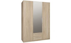 Furniture24 Kleiderschrank CDXS83S, Schrank, Drehtürenschrank, 3 Türiger, mit Kleiderstange, 5 Einlegeboden, 2 Schubkästen, Schlafzimmerschrank mit Spiegel Sonoma Eiche