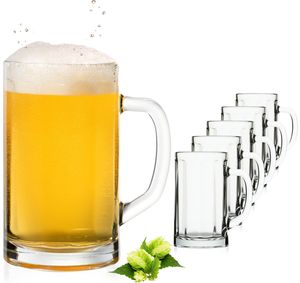 PLATINUX Bierseidel mit Henkel aus Glas Set 6-Teilig 300ml (max. 350ml) Bierkrug Maßkrug klein Bierkrüge Biergläser 0,3L
