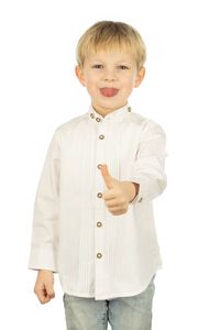 OS Trachten Kinder Hemd Jungen Langarm Trachtenhemd mit Stehkragen Obafo, Größe:146/152, Farbe:weiß