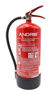 ANDRIS® Feuerlöscher 6L AB-Schaum 6 LE mit Manometer, EN 3 inkl. Wandhalterung, Standfuß & ANDRIS® Prüfnachweis mit Jahresmarke