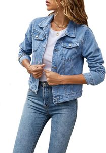 ASKSA Damen Jeansjacke Leichte Kurze Jacke Denim Jean Outwear Casual Lange Mantel, Blau, XL