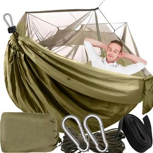 Kempinkové houpací 3 v 1 Houpací síť s moskytiérou Houpací sítě do 100kg nosnosti Stan na zip XXL Camping Double Hammock Outdoor Indoor s taškou Retoo