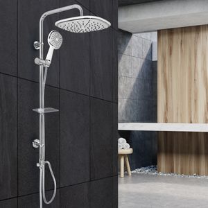 ECD Nemecko Sprchový systém z nehrdzavejúcej ocele, okrúhly dizajn, biely, ručná sprcha s anti-calc tryskami, sprchová tyč s oválnou hlavovou sprchou, inštalačný materiál Sprchový set Dažďová sprcha Sprchová hlavica