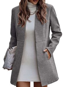 Damen Blazer Outwear Langarm Strickjacke Businessjacken Einfarbig Mantel Jacke Mode Grau,Größe EU 2XL