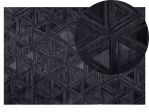 Teppich Schwarz 140 x 200 cm aus Leder Geometrisches Muster Handgefertigt Modern