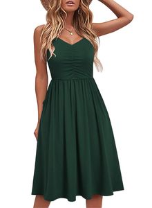 Ärmelloses, y, einfarbiges Sommerkleid für Damen mit verstellbaren Spaghettiträgern   S
