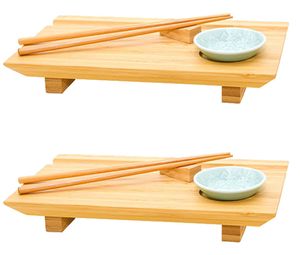 2x Japanisches Sushi Brett - 27x16x4 Holz Platten Set - Teller mit Schälchen