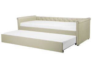 BELIANI Tagesbett Ausziehbett Beige 80 x 200 cm Ausziehbar Polsterbezug Leinenoptik Mit Lattenrost Knopfverzierung Praktisch Modern