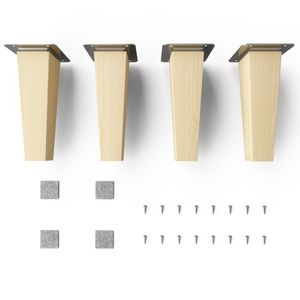 4x sossai® Holzfüße eckig - gerade Ausführung 15cm Buche Naturbelassen Holzmöbelfüße Tischbeine Möbelbeine Holz Möbelfüße