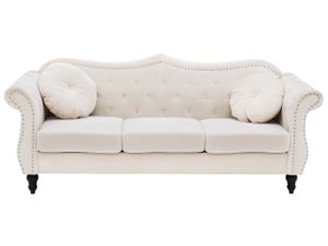 Sofa Beige Samtstoff 3-Sitzer Chesterfield Stil Retro Zierkissen Wohnzimmer