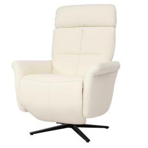 Relaxsessel HWC-L10, Design Fernsehsessel TV-Sessel Liegesessel, Liegefunktion drehbar, Voll-Leder  creme-weiß