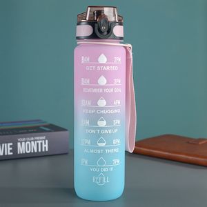 1000ml Trinkflasche Wasserflasche mit Zeitmarke, Auslaufsichere Sportflasche Für GYM Outdoor Sport Rosa Blau