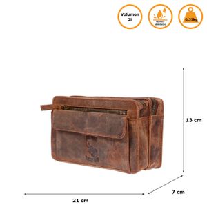 Große Herren echt Leder Handgelenktasche Herrenhandtasche Tasche Doppelkammer Braun