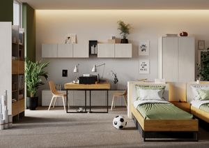 MINIO Zwei-Personen Büromöbelset FELIX S4B 7-Teiling Möbelset | Hikora Natural / Silk Flou Farbe mit Stahlbeinen