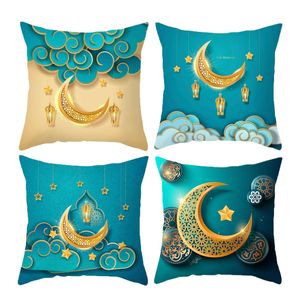 4 Stück Ramadan Kissenbezug,Throw Pillow Covers Eid Mubarak Dekorationen Ornamente Heimdekoration, Kissenbezug, Blau, 45CM, 45CM