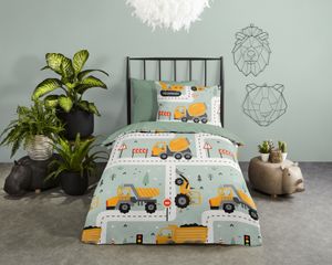Good Morning Junior Kinder Bettwäsche mit Fahrzeuge - 100 x135 cm - 100% Baumwolle