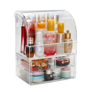 Kreative Kosmetik Aufbewahrungsbox Acryl mit 3 Schubladen+Deckel Make-up Organizer Staubdicht Aufbewahrung Kosmetikbox Ordnungsständer (transparent)