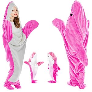 Rosa Shark Blanket, Hai Decke zum Anziehen, Hai Kostüm, Flanell Shark Schwanz Decke, Hai Schlafsack für Jugendliche, Hai-Liebhaber, Cosplay-Shows (L)