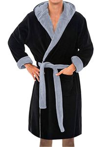 Herren Damen Schnüren Wickeln Robe Home Fleece Bades Robe Warm Mit Taschen Nachtwäsche Schwarzgrau,Größe:3Xl