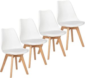 IPOTIUS 4ks jídelní židle Dubová noha Kuchyňské židle Retro design Čalouněná židle Kuchyňská židle s masivní dřevěnou skořepinou Židle k jídelnímu stolu, bílá