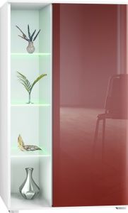 Vladon Vitrine Davos,  Germany, Standvitrine mit 3 Glasböden und 8 Fächer inkl. LED, Weiß matt/Bordeaux Hochglanz  (71,5 x 134 x 35 cm)