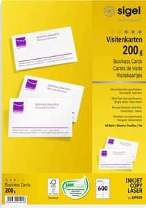 SIGEL DP939 Visitenkarten, microperforiert, satiniert200 g/qm, hochweiß, 600 Stück