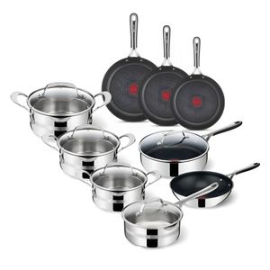 Tefal Jamie Oliver Komplettes Pfannenset 9-teilig, Kochtöpfe, Bratpfannen, Wokpfanne, Schmorpfanne, Tefal Pfannen, Edelstahl