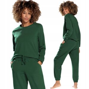 DKaren WENEZJA Damen Trainingsanzug Set Sweatshirt + Lange Hose Baumwolle, Farbe: Grün, Große: XL