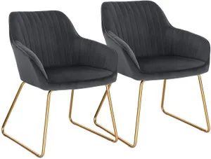 WOLTU 2er Set Küchenstuhl Sessel mit Armlehne,aus Samt,Goldmetallbeine,Grau