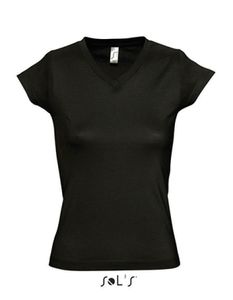 Ladies V-Neck Moon Damen T-Shirt - Farbe: Deep Black - Größe: XXL
