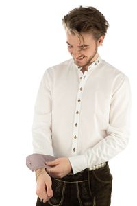 OS Trachten Herren Hemd Langarm Trachtenhemd mit Stehkragen Omsaya, Größe:43/44, Farbe:weiß-weinrot