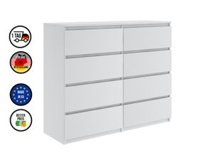 Kommode mit 8 Schubladen 140cm Sideboard Wohnzimmer Schlafzimmer Möbel Highboard Mehrzweckschrank Schrank | Matt Weiß