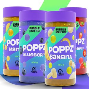 POPPZ Popping Boba Fruchtperlen für Bubble Tea Mix | Erdbeere, Mango, Blaubeere, Banane – Packung mit 4 fruchtigen Sorten Tapioka Perlen Bubble Mania