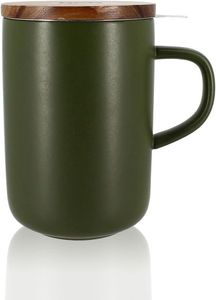 OGO LIVING Juliet Kräutertee 475 ml - Ideal für Tee und Tee - Teetasse aus Steinzeug und Deckel aus Akazienholz - Kaki