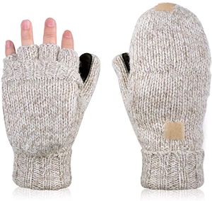 Winterhandschuhe Fingerless Fäustlinge Fingerlose Handschuhe für Frauen Strickhandschuhe mit faltbaren Fingerspitzen