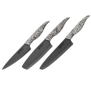 Samura Inca Set mit 3 Keramikmessern: Allzweckmesser 155 mm / Nakiri-Messer 165 mm / Kochmesser 187 mm Schwarz