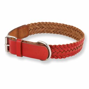 Hundehalsband aus Leder geflochten rot M-L
