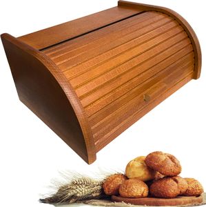 SEVICO Braun Brotkasten Holz | 40 cm x 27.5 cm x 18.5 cm | Perfekte BrotBox für Brot Brötchen Kuchen | Brotkiste mit Roll-Deckel | A006-006