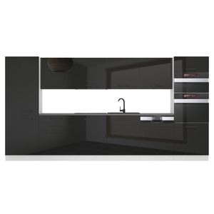 Belini Küchenzeile Küchenblock Naomi - Küchenmöbel 360 cm Einbauküche Vollausstattung ohne Elektrogeräten mit Hängeschränke und Unterschränke, mit Arbeitsplatten, Schwarz Hochglanz