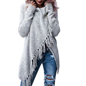 Mode Frauen Winter Lange Ärmel Gestrickt Sweatshirt Strickjacke Damen Fransenmantel Pullover Outwear Farbe: Hellgrau, Größe: L