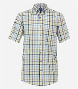 REDMOND Casual Herren Freizeithemd Kurzarm Button-Down-Kragen Regular Fit Baumwolle Blau kariert L