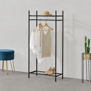 Garderobenständer 130x60x30cm Kleiderständer mit Garderobenstange 2 Ablagen für Schuhe und Hüte Schwarz [en.casa]
