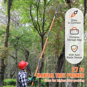 SucceBuy Ručná tyčová píla, 7,3-27 ft výsuvný orezávač stromov, ostrá oceľová čepeľ, ľahké 8 sklolaminátové rukoväte, orezávanie vysokých konárov, na orezávanie paliem a kríkov