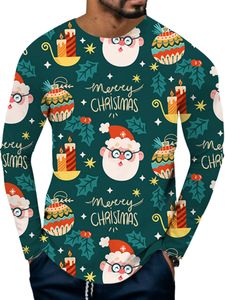 Herren Langarmshirts Weihnachtspullover Rundhals Sweatshirt Weihnachtsdruck Pulli Stil-F,Größe 6xl