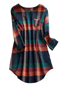 Lässiges Locker Kariertes Langarmhemdkleid Für Damen,Farbe: Kaffee Plaid,Größe:L