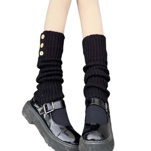 1 Paar Knöpfe, verdickte elastische Beinlinge im japanischen Stil, süßes Mädchen, gerippte gestrickte Stiefelmanschetten, Kostümzubehör, Schwarz