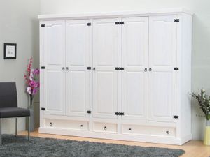 5Trg Massiv Kiefer Mexico Kleiderschrank "New Mexiko" Schlafzimmer-Schrank Weiß