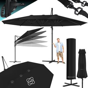 KESSER® Sonnenschirm Doppelsonnenschirm 4,6m x 2,7m | Ampelschirm Abdeckung & Windsicherung mit Kurbel & Ständer | Kurbelschirm Aluminium wasserabweisend | Neigbar Kippbar 360° Drehbar